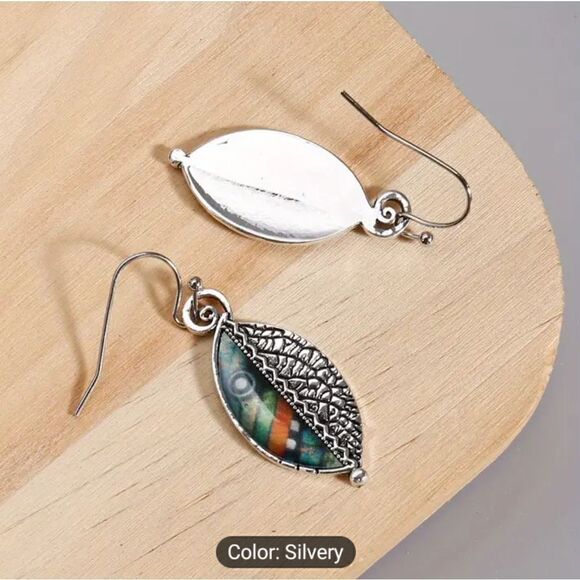 Women's dangle earrings leaf Boho Vintage new e3 - Picture 3 of 3